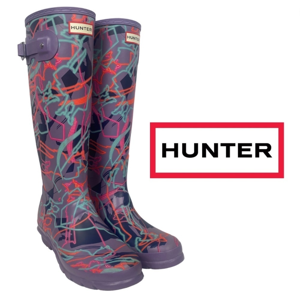Hunter Women's Purple Neon Pattern Tall Rain Boots...Disney Mary Poppins